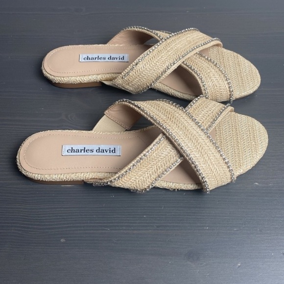 CHARLES DAVID Kenya Woven Flat Crisscross Embellished Sparkle Sandals Size 8.5 - Picture 7 of 11